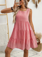 Plaid Round Neck Sleeveless Mini Dress