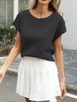 Round Neck Waffle Knit Top