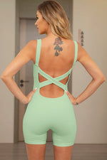 Crisscross Wide Strap Active Romper - Ladyez