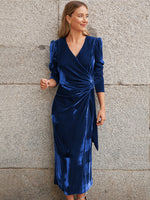 Surplice Puff Sleeve Midi Dress - Ladyez