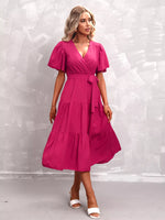 Flutter Sleeve Tiered Midi Dress