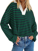 Striped Contrast Collar Long Sleeve Top