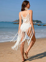 Fringe Openwork Spaghetti Strap Cover-Up - Ladyez