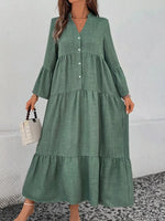 Ruffle Hem Button Front Tiered Dress