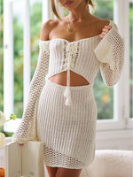 Cutout Lace-Up Long Sleeve Cover Up - Ladyez