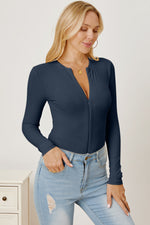Zip Up Long Sleeve Bodysuit - Ladyez