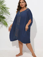 Crochet Trim V-Neck Beach Cover Up Dress - Ladyez