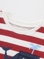 Children's Whale Print Striped Crew Neck T-Shirt