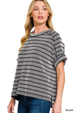 Zenana Raised Rib Striped Exposed Seam Top