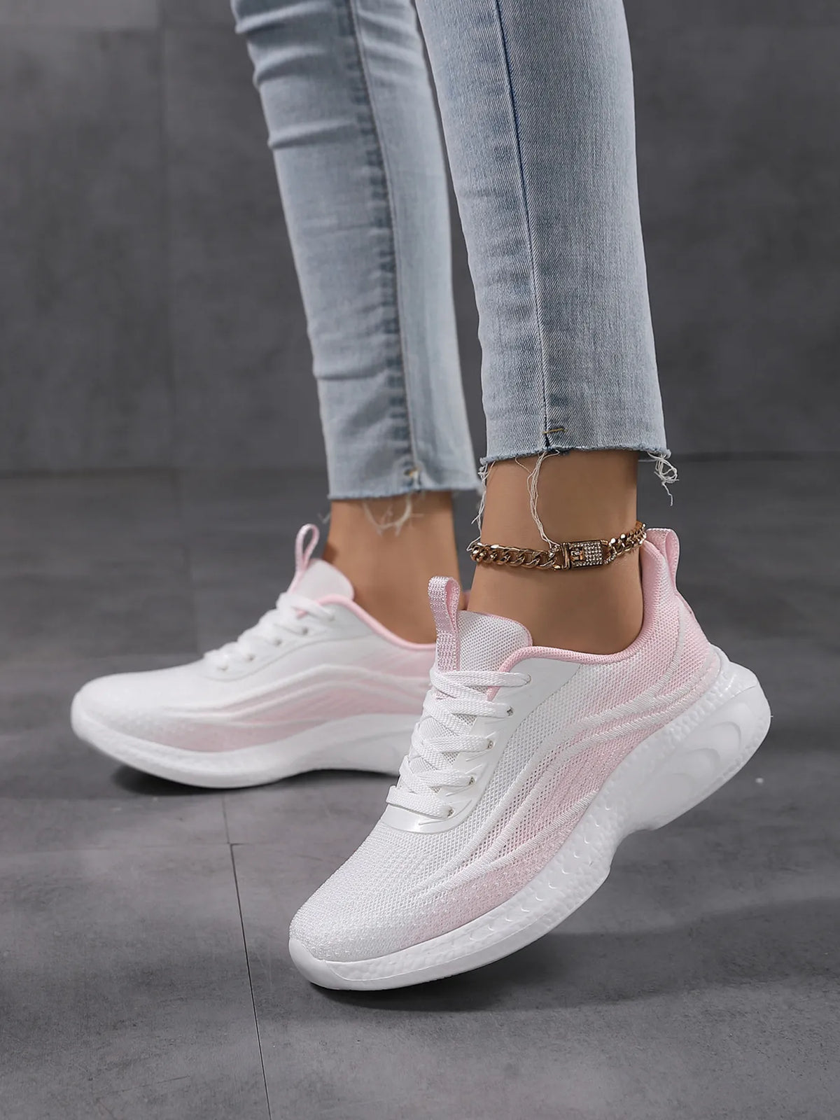 Gradient Lace Up Mesh Breathable Athletic - Ladyez