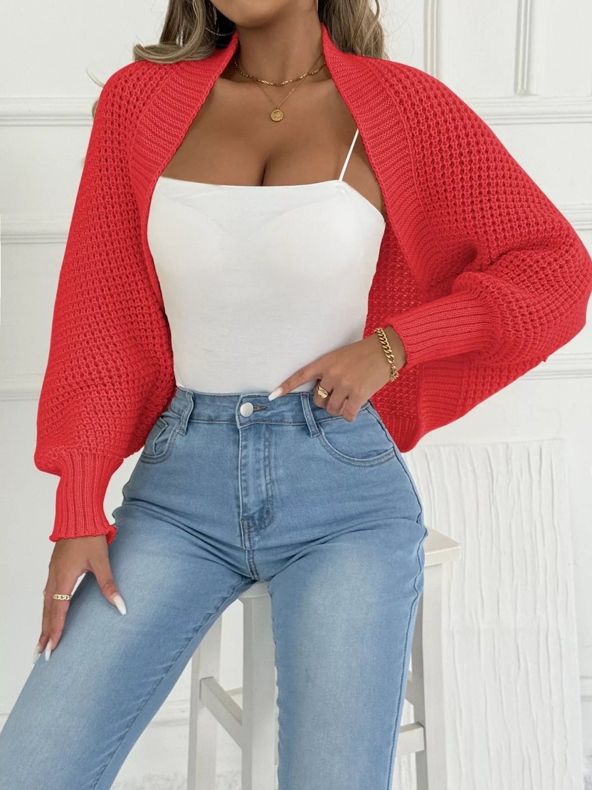 Open Front Batwing Sleeve Cardigan