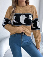 Halloween Ghost Pattern Textured Sweater