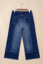 Drawstring Seam Detail Raw Hem Wide Leg Denim Pants
