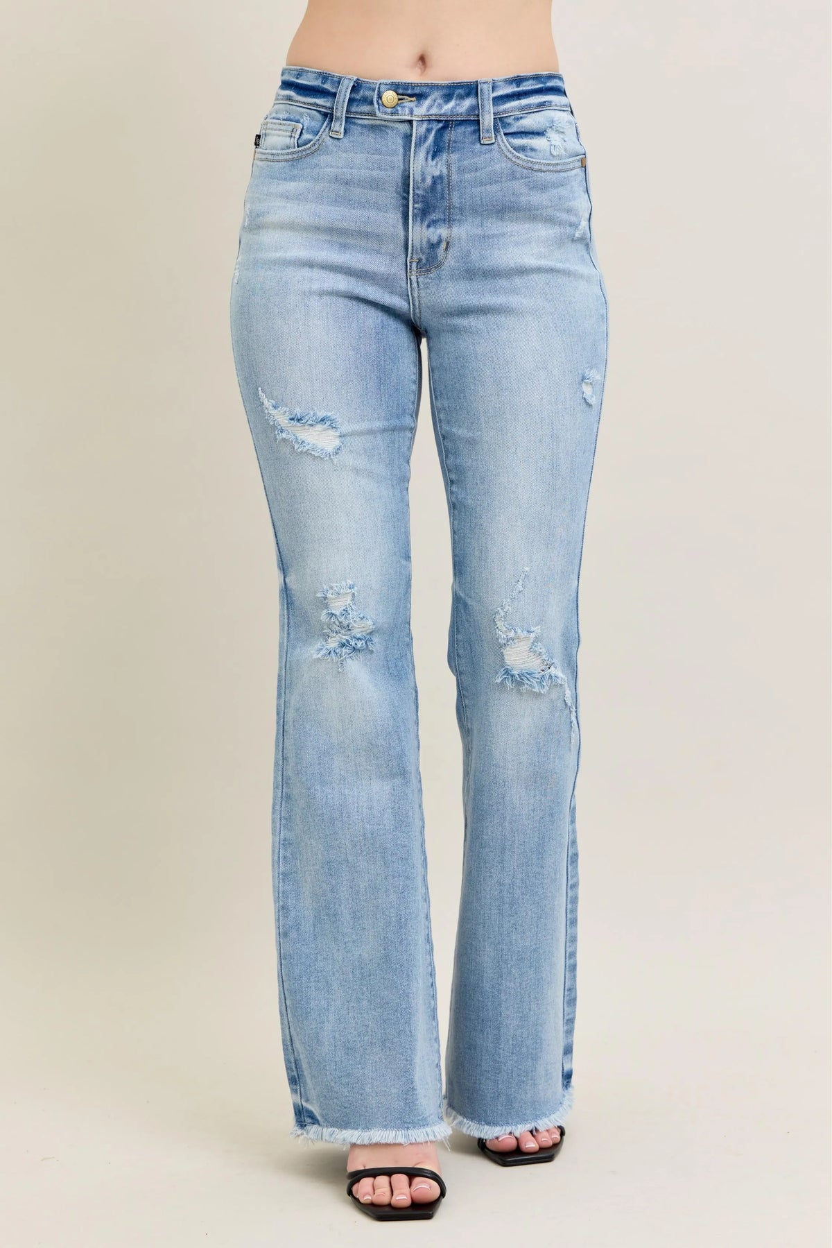 Judy Blue Full Size Hw Flare Jeans W/ Shield Pockets Plus Size - Ladyez