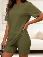 Round Neck Short Sleeve Top and Shorts Set