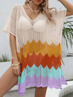 Openwork V-Neck Half Sleeve Cover-Up - Ladyez