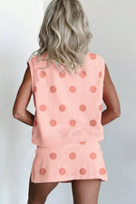 Polka Dot Sleeveless Top and Skort Casual Two-Piece Set