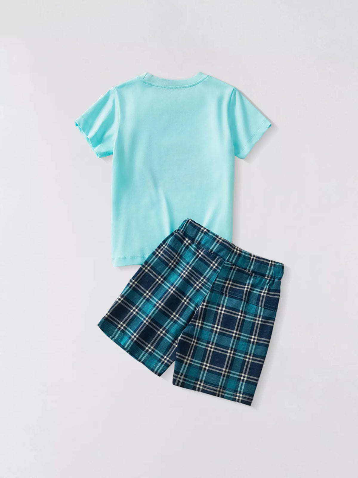 Children's Car Graphic Short Sleeve Tee and Plaid Shorts Set