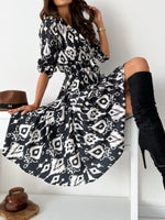 Printed Tie Waist Midi Dress