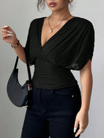Ruched Surplice Short Sleeve Top