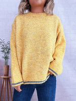 Contrast Trim Round Neck Cozy Sweater