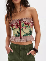 Floral Print Lace Trim Tube Top - Ladyez