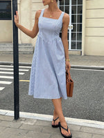 Striped Square Neck Midi Dress