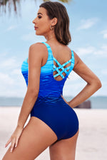 Full Size Tie-Dye Crisscross Back One-Piece Swimsuit - Ladyez
