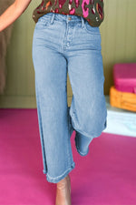 High-Waisted Wide Leg Frayed Hem Jeans - Ladyez