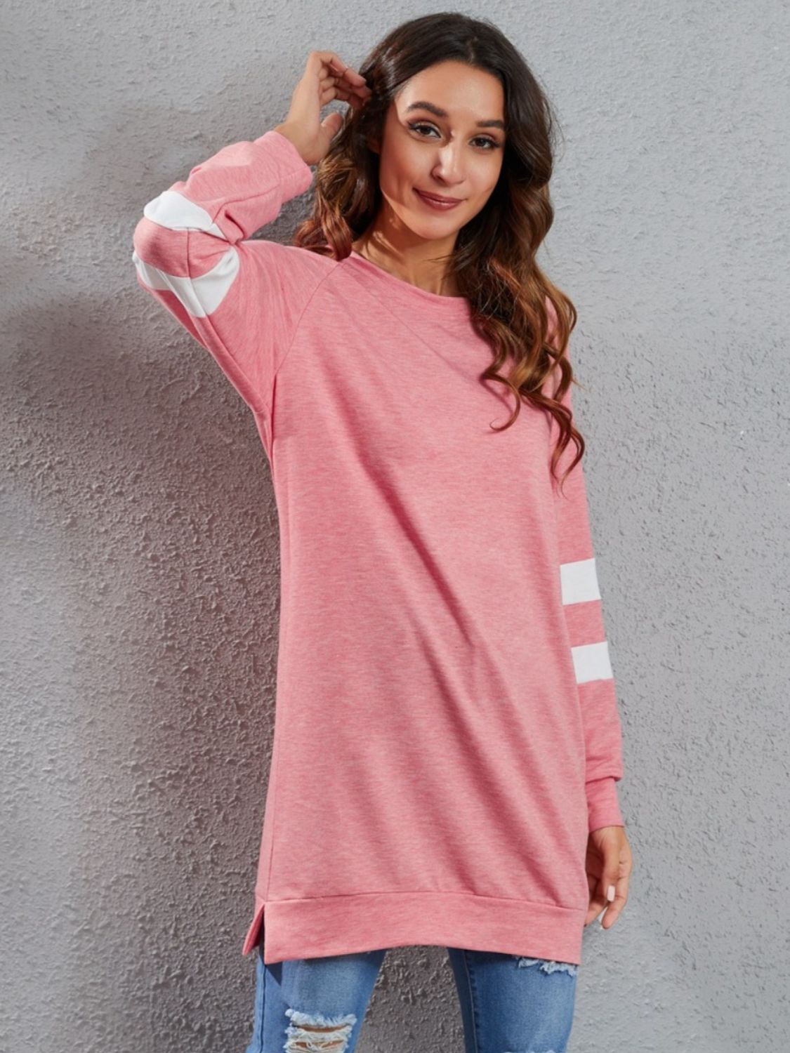 Full Size Striped Round Neck Long Sleeve T-Shirt - Ladyez