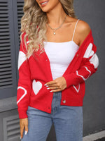 Valentine's Day Heart Pattern Button-Up Knit Cardigan