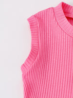 Children's Ribbed Tank Top and Plaid Pants Set with Bows
