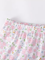 Children's Floral Bowknot Ruffle Sleeve Top & Cropped Pants Set