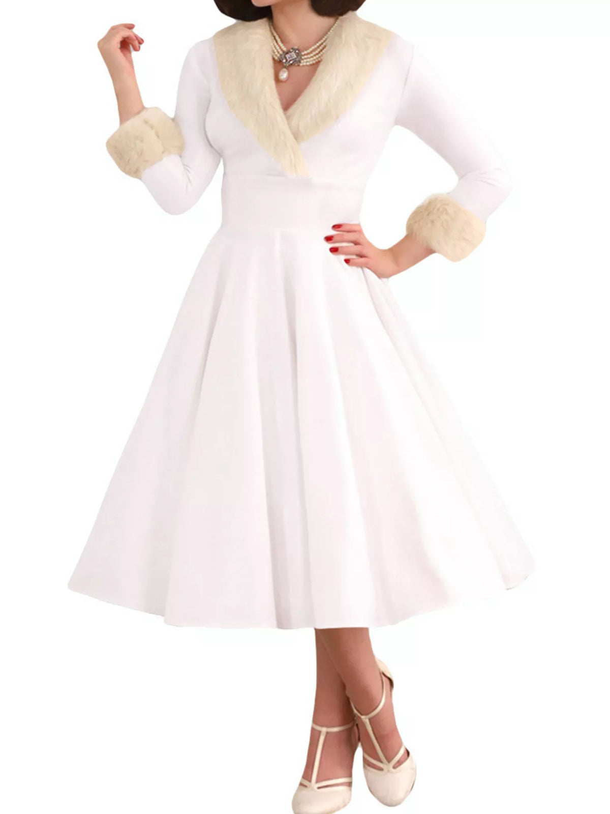 Faux Fur Trim Christmas Dress