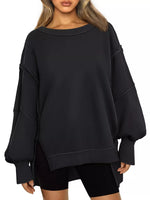 Side Slit Long Sleeve Oversized Sweatshirt