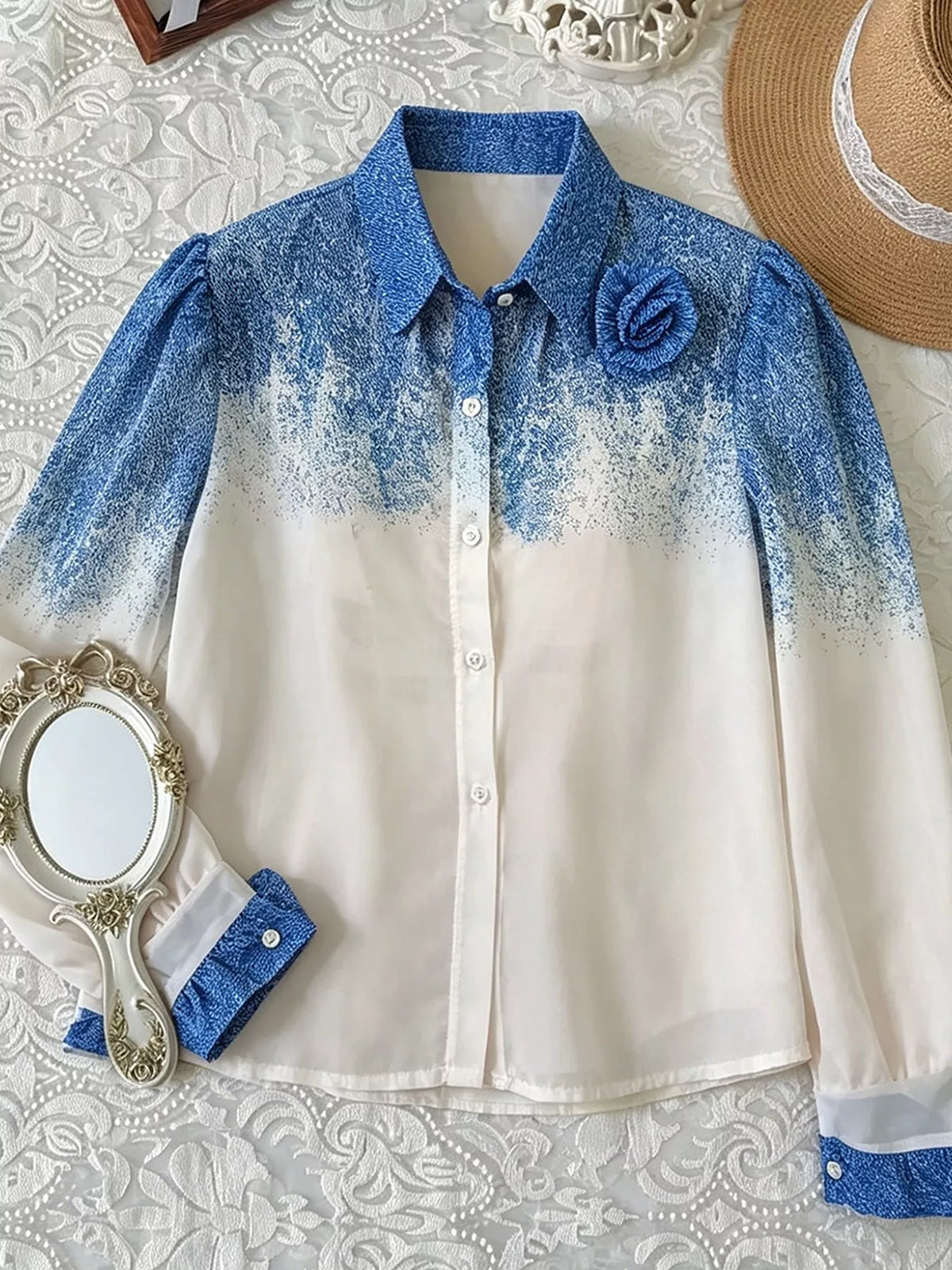 Flower Gradient Button Up Shirt
