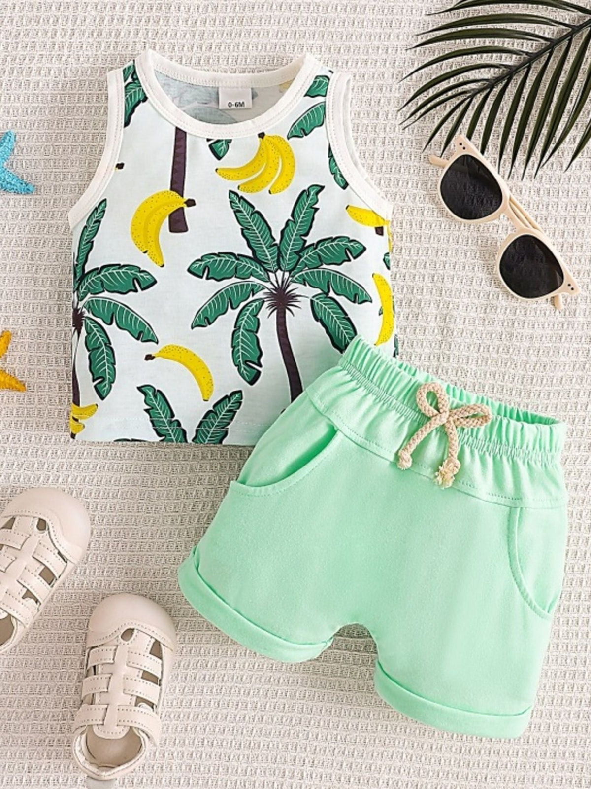 Children's Tropical Palm Print Tank Top & Shorts Set