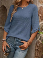 Textured Waffle Knit Three-Quarter Sleeve T-Shirt