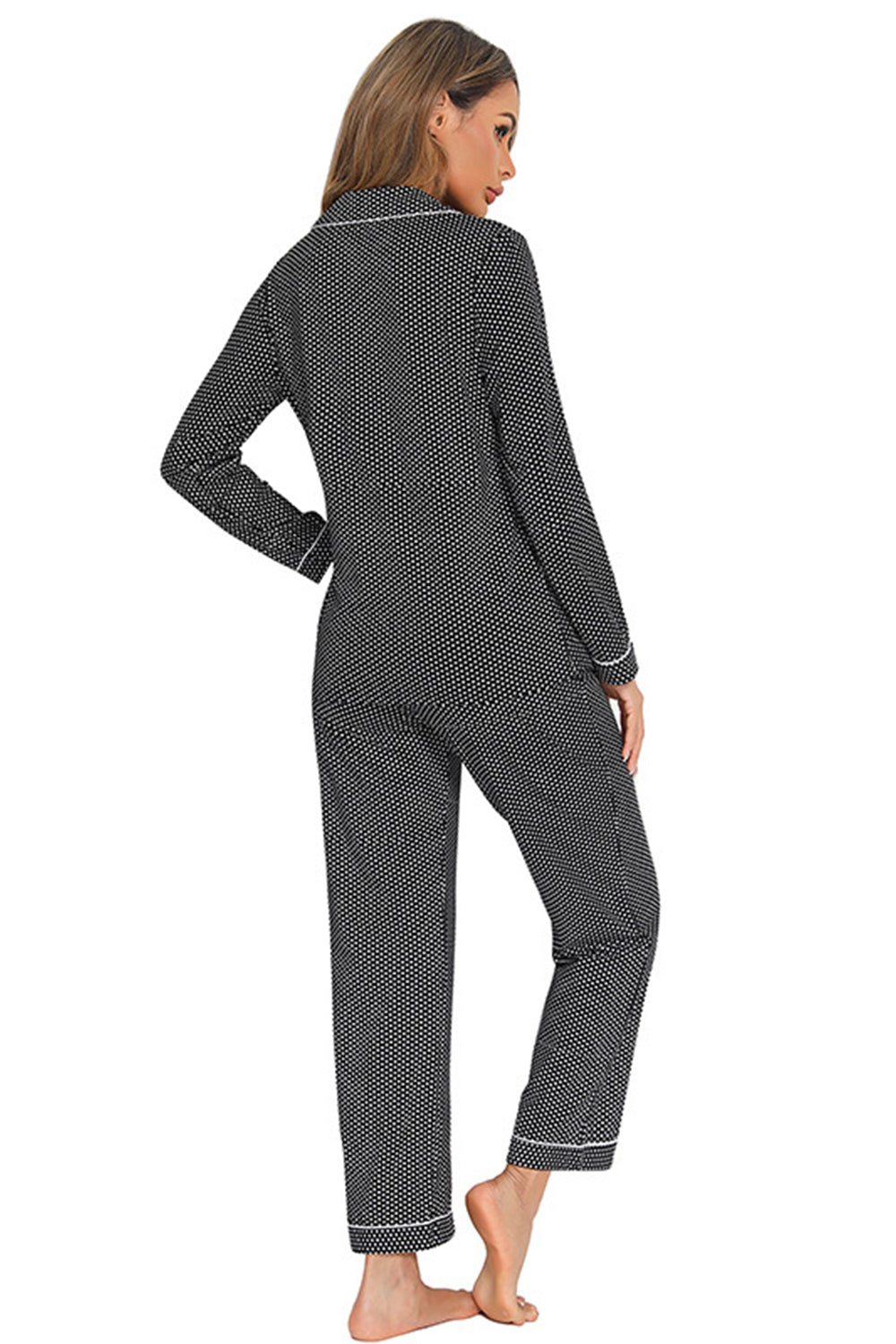 Collared Neck Loungewear Set with Pocket - Ladyez