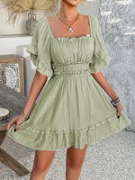 Square Neck Ruffle Trim Mini Dress
