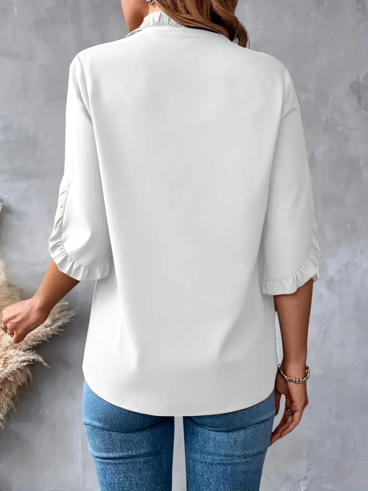 Ruffled V-Neck Short Sleeve Blouse - Ladyez