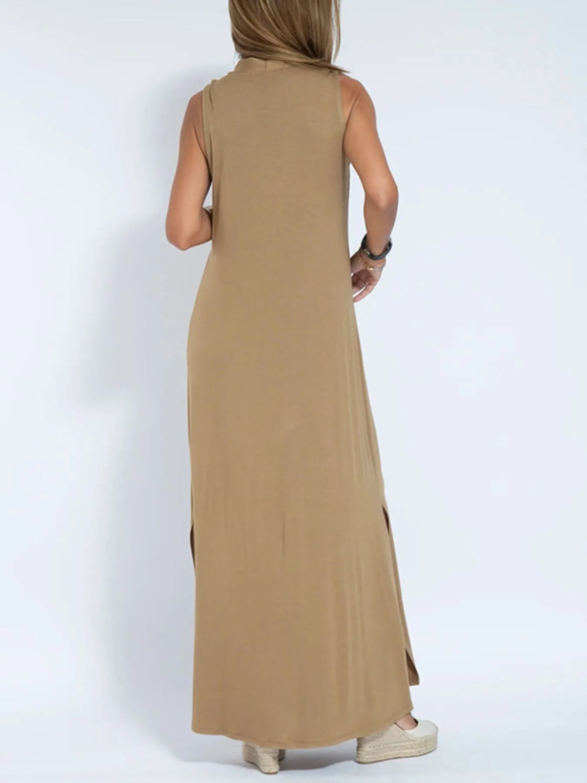 Full Size V-Neck Sleeveless Maxi Dress with Slit Plus Size - Ladyez