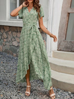Printed Surplice Maxi Dress with Flutter Sleeves - Ladyez