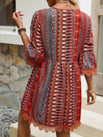 Printed V-Neck A-Line Dress