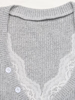 Ribbed Lace Trim Henley T-Shirt