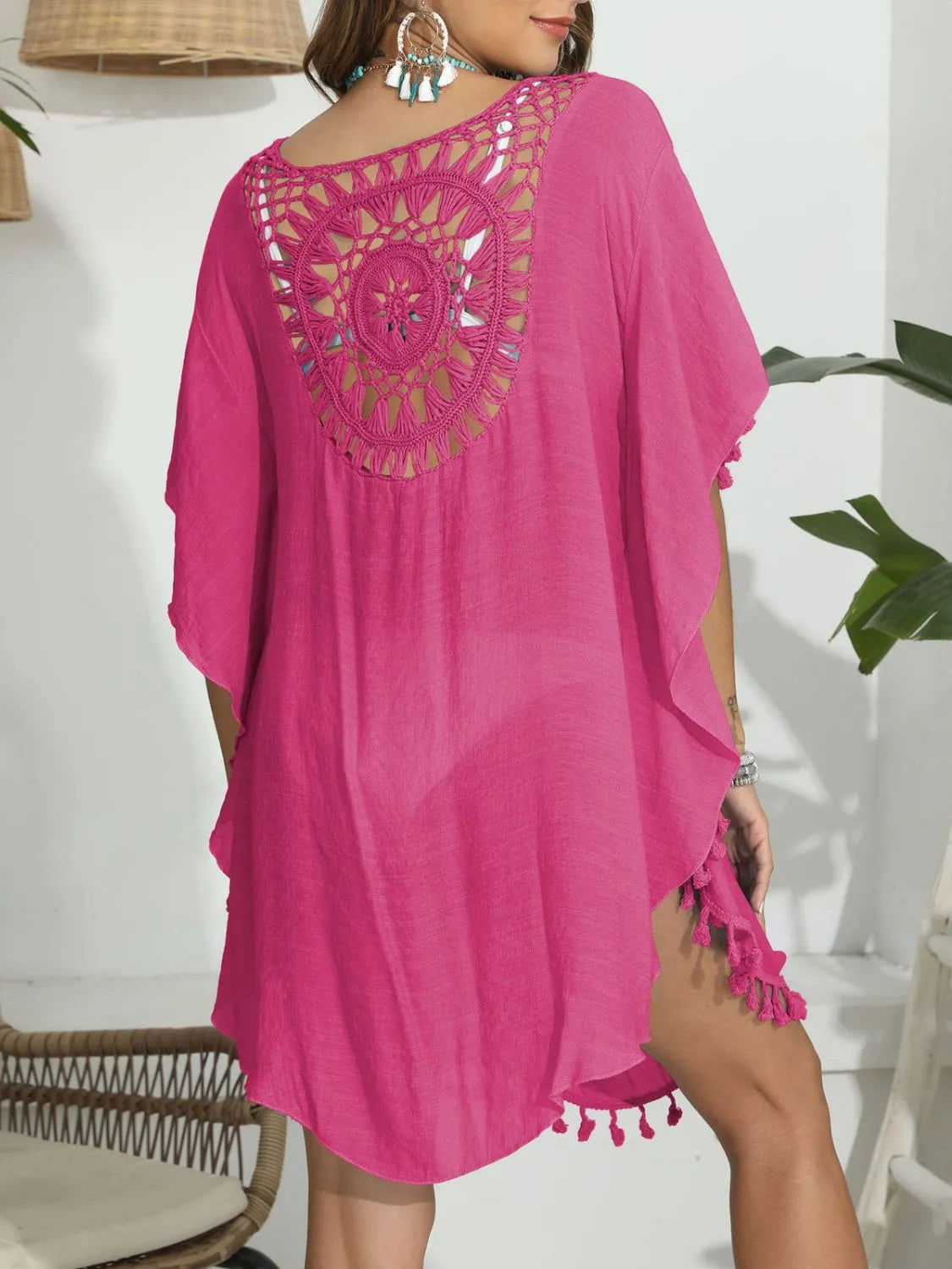 Tassel Crochet Round Neck Cover-Up - Ladyez