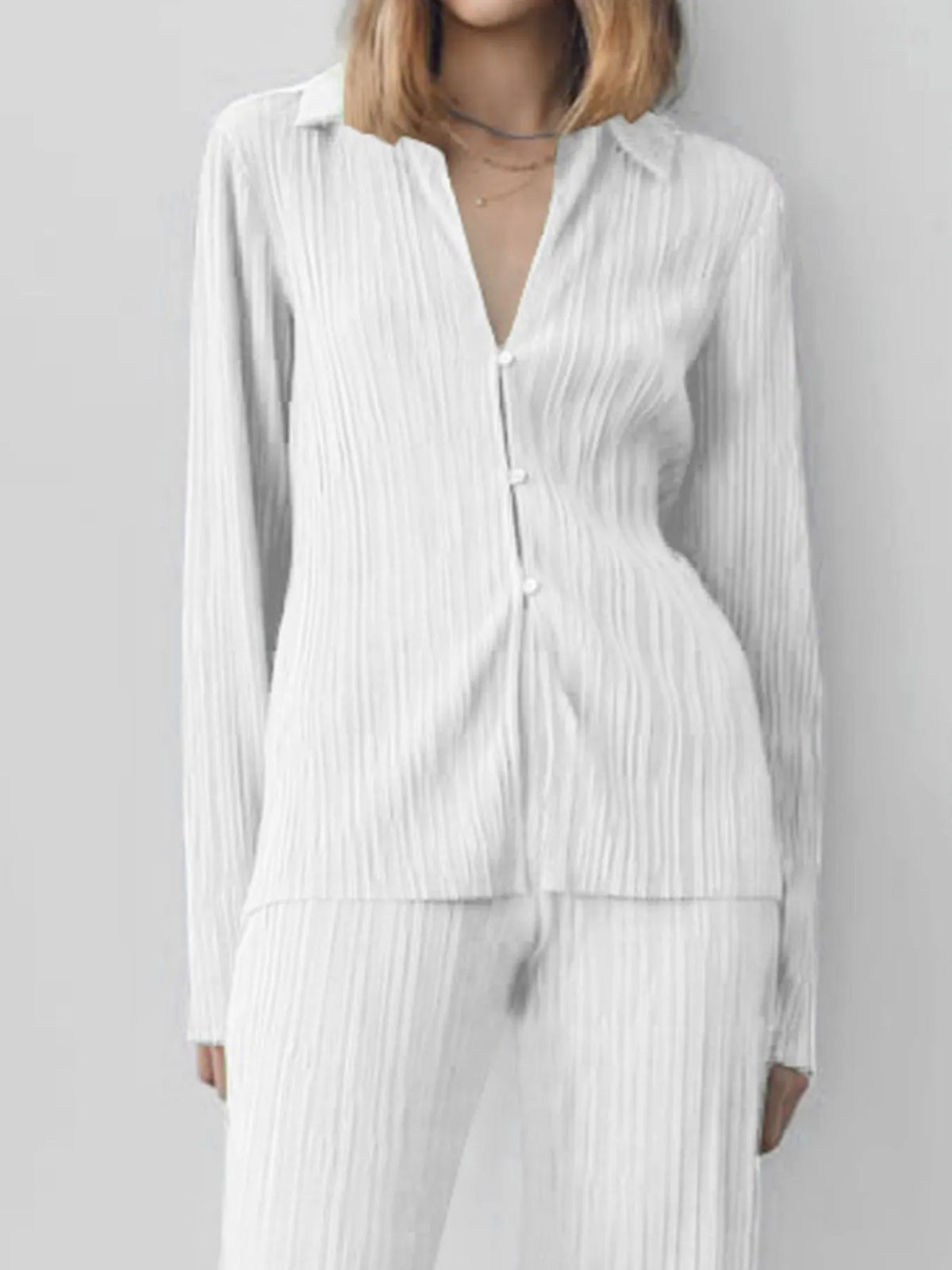 Texture Long Sleeve Top and Pants Lounge Set - Ladyez