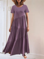 Round Neck Tiered Ruffle Maxi Dress - Ladyez