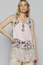 POL Floral Print Scoop Neck Tank with Lace Trim - Ladyez