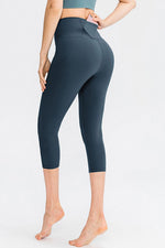 Wide Waistband Cropped Active Leggings with Pockets - Ladyez